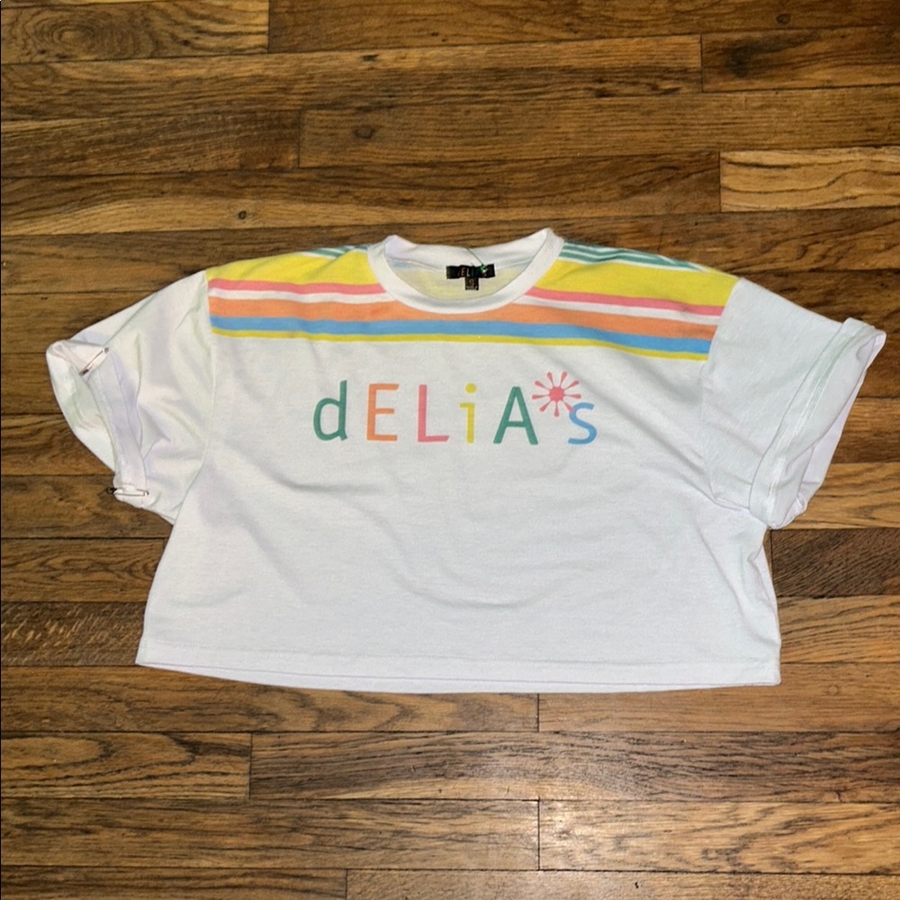 dELiA*s White Rainbow Stripe  Crop Top Shirt